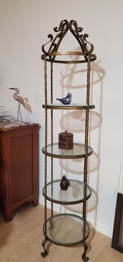 2 Matching Wrought Iron Glass Shelf Etageres