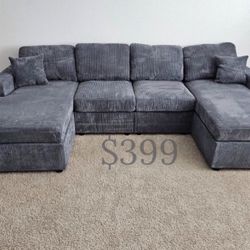 2-Pc Corduroy Sectional Sofa W/2 Accent Pillows No Tax‼️