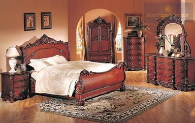 Brand new traditional cherry solid wood queen bed frame + dresser + mirror + nightstand
