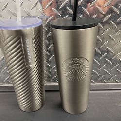 2 Brand New Venti Starbucks Tumblers ( Over $50 In Retail For Both Cups)  1 Venti Tin Starbucks Tumbler (org $29.95+tax) 1 Venti Tin Starbucks Tumbler
