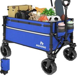 Collapsible Wagon Cart with Wheels Foldable - Folding Utility Heavy Duty Wagons Carts for Grocery Sports Garden Shopping Camping Wheelbarrows (Blue, 1