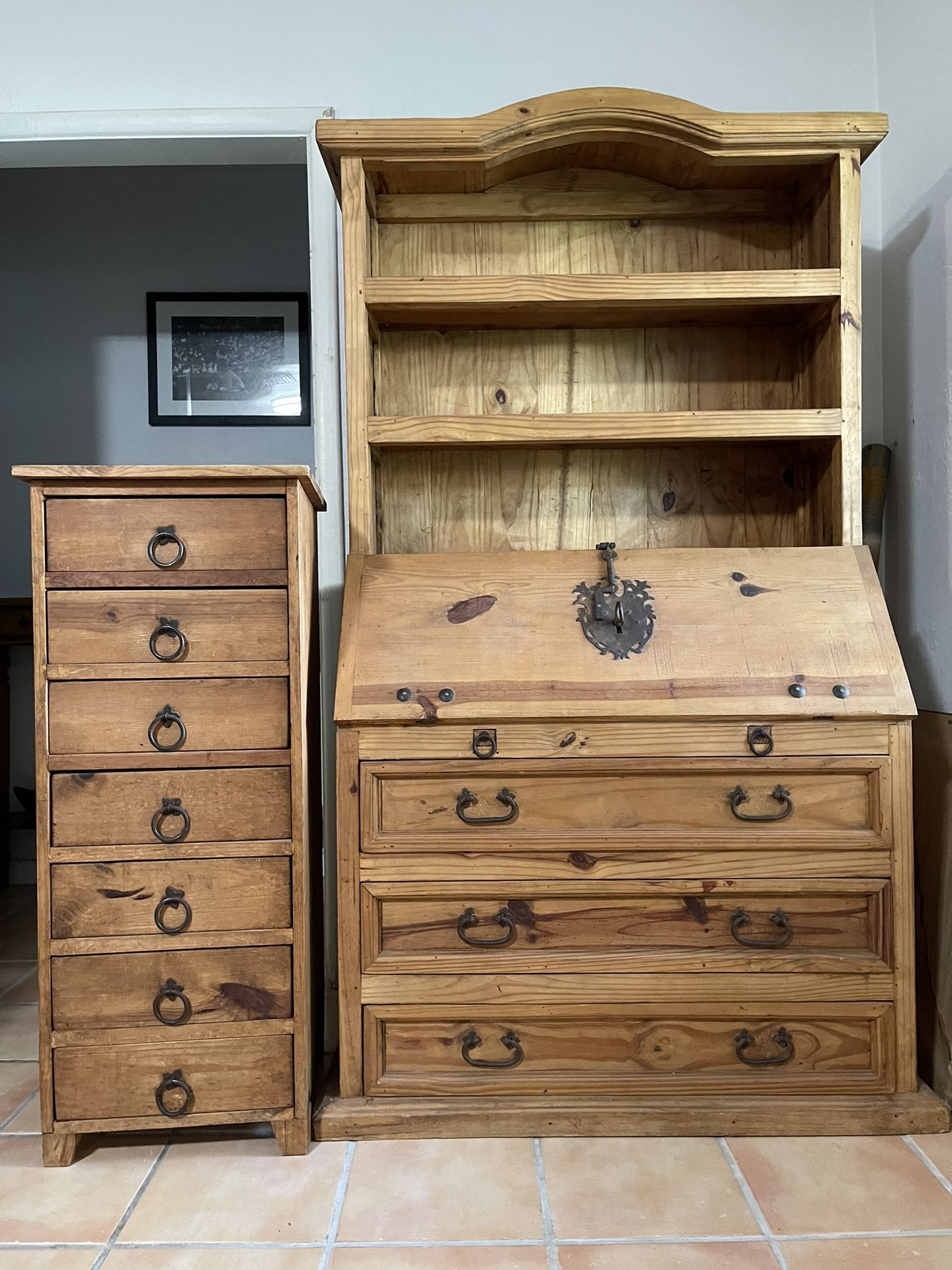 Rustic Hutch-Secretary Writing Desk Mexican Style/ Mini Corner Drawers