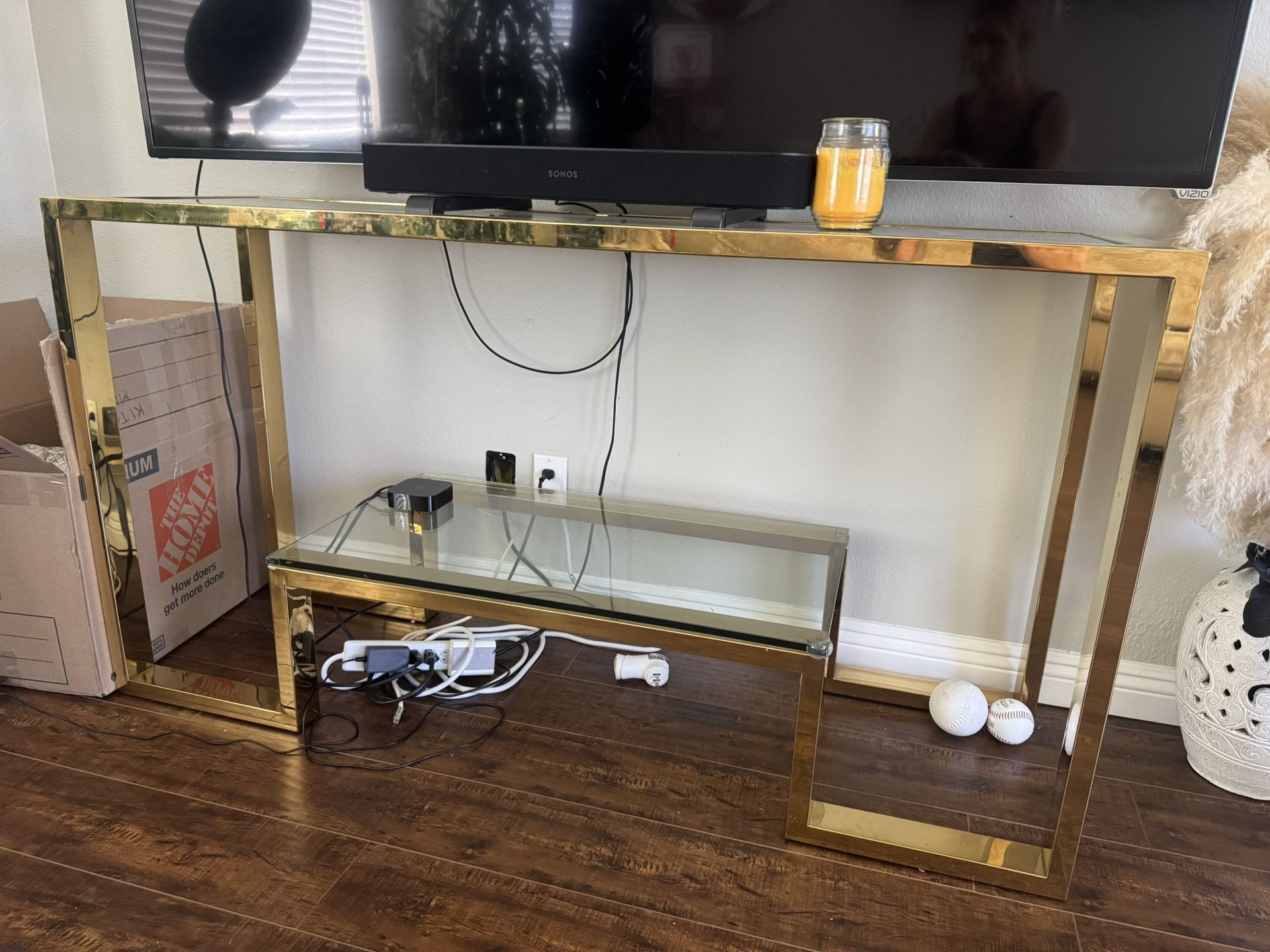 Gold And Glass Console Table 