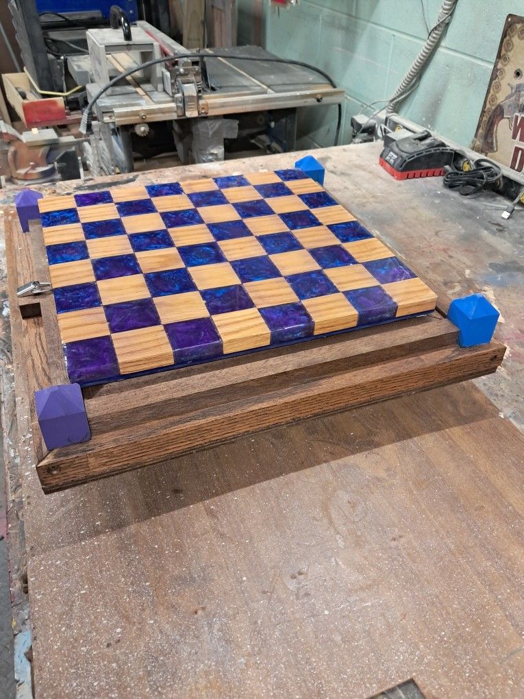 Walnut Wood and Epoxy Resin Chess Set With Voice Comand Led Lighting