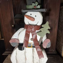 3’ Wood/Tin Snowman Holder/Planter