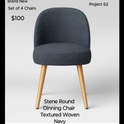 Brand New  Project 62 Set Of 4 Stene Round Dinner Chair Textured Woven Navy
