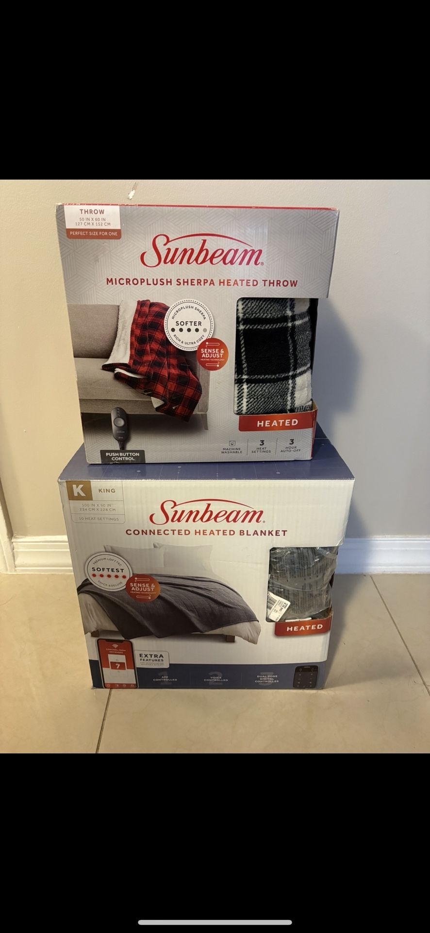 3 Brand New Heating Blankets Sunbeam King + 2 Throw       Chair Table Desk Dresser Mirror Wardrobe Storage Weights Bike Sneakers Closet Cabinet Ikea 