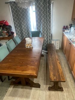Rustic Wood Farmhouse Dining Table with Bench