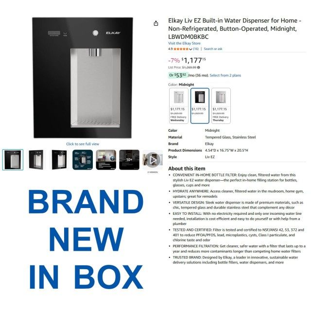 Elkay LBWDM0BKBC Liv EZ Mechanical Built-in Filtered Water Dispenser