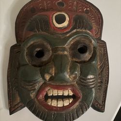 Vintage Hand Carved Tibetan / Nepal Demon Mask – Himalayan Buddhist Protector Wall Mask