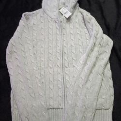 John Galt Silver Cable Knit Zip Up Sweater Hoodie