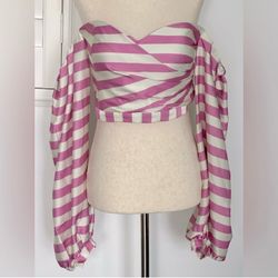 POST MERIDIEM Striped Bustier Crop Top