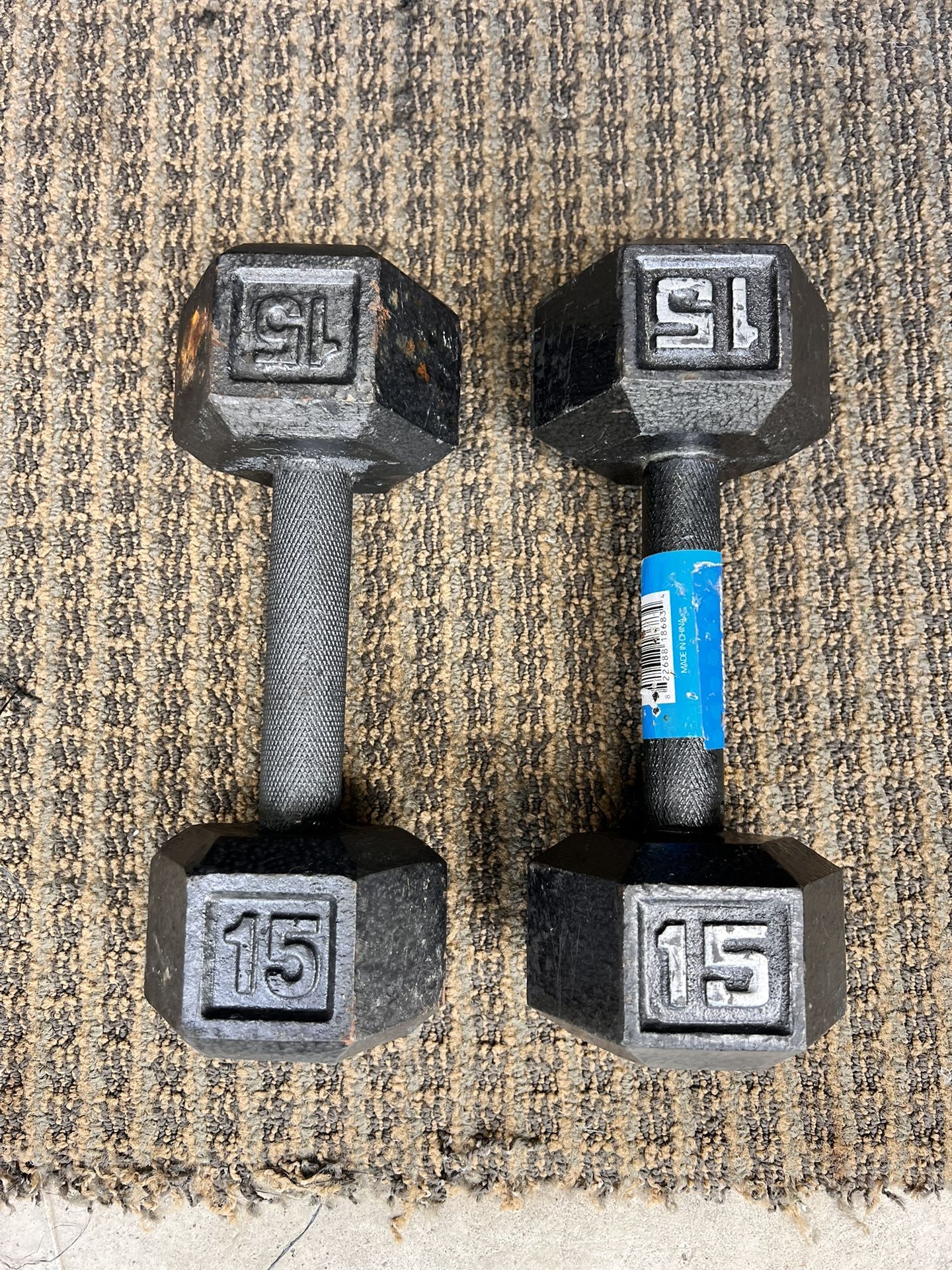 TWO 15 LB DUMBBELLS FOR SALE