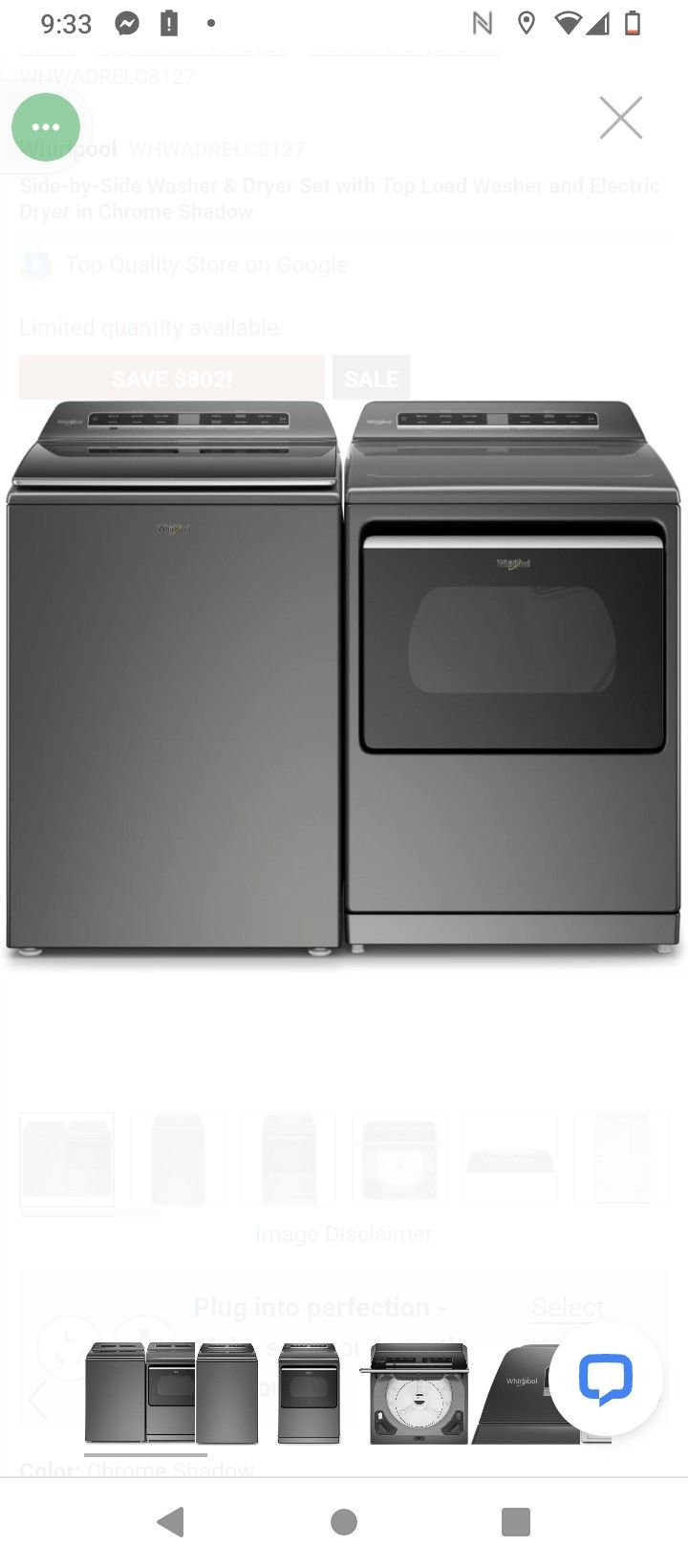 Whirlpool Smart Side-by-Side Washer & Dryer Set with Top Load Washer and Electric Dryer in Chrome Shadow A Few Scratches On Sides From Moving