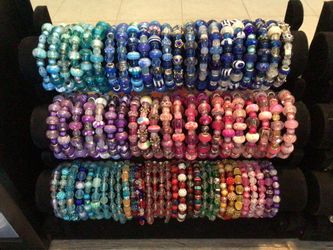 Glass, Acrylic, Stone & Clay Beaded Bracelets-Will Make Custom, Your Choices Of Beads, Charms, Colored Stones Or Birthstones