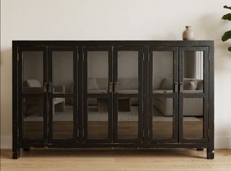 Black 4-Door Glass Console / Sideboard Cabinet