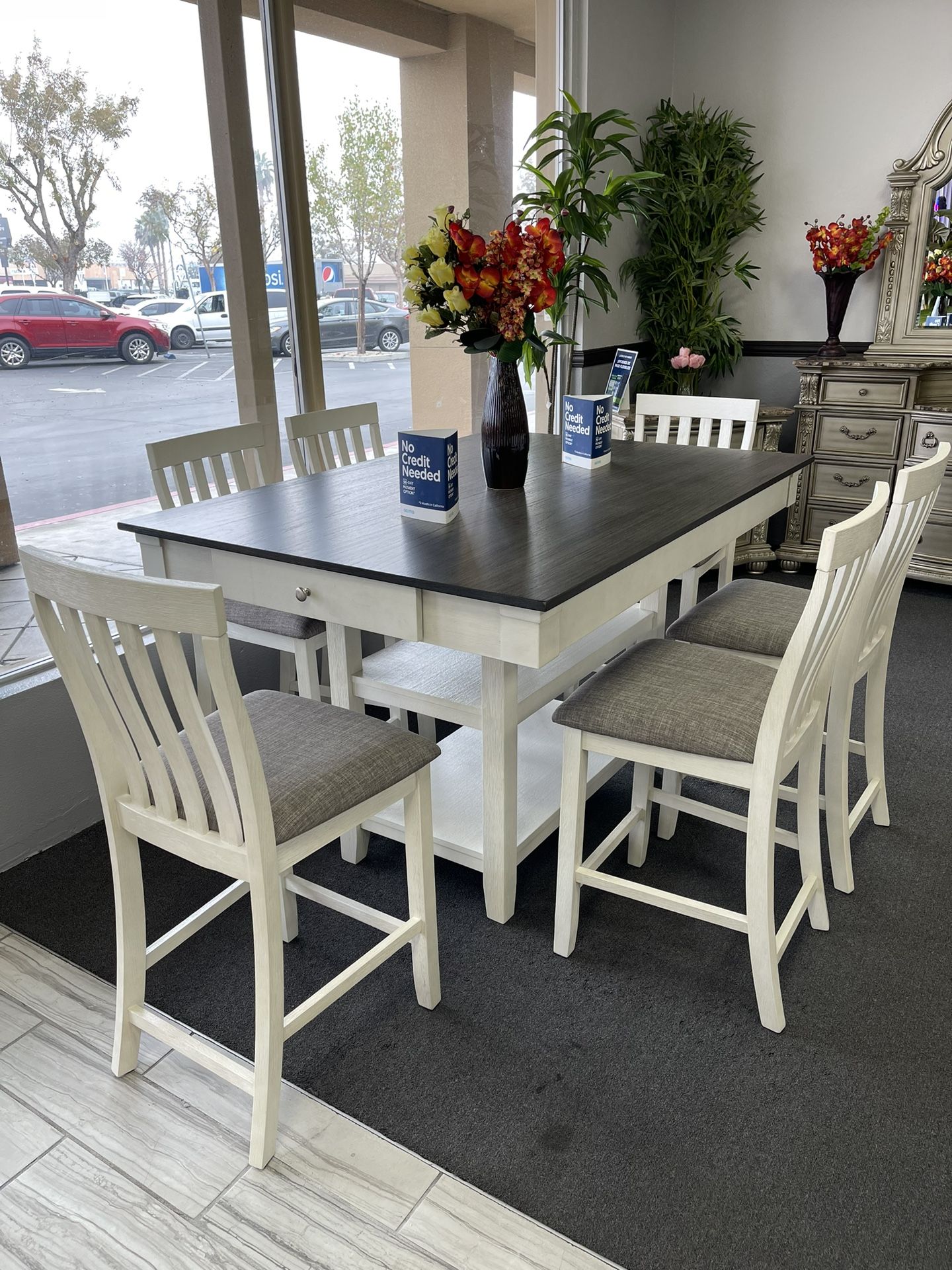 7PC Gray / White Dining Table Set