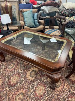 Wood and Glass Top Coffee Table with 2 side tables