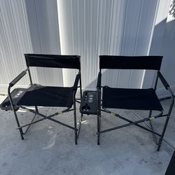 Folding Director Camping Chairs with Side Tables – Set of 2