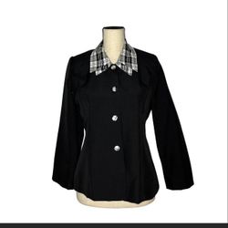 Chic Black and White Plaid Collar Blazer