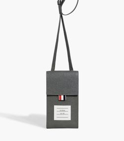 THOM BROWNE GRAY PEBBLED LEATHER POUCH