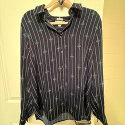 Tommy Hilfiger Navy Printed Button-Up Blouse