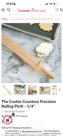 Cookie countess 1/4” baking Precision Rolling Pin Solid Birch wood $67
