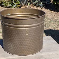 Vintage Hammered Brass Planter Bucket 8.5 Inch Mid-Century Decorative Home Accent