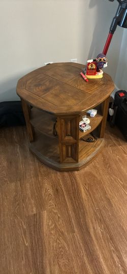 Octagonal Wood End Table with Lower Shelf