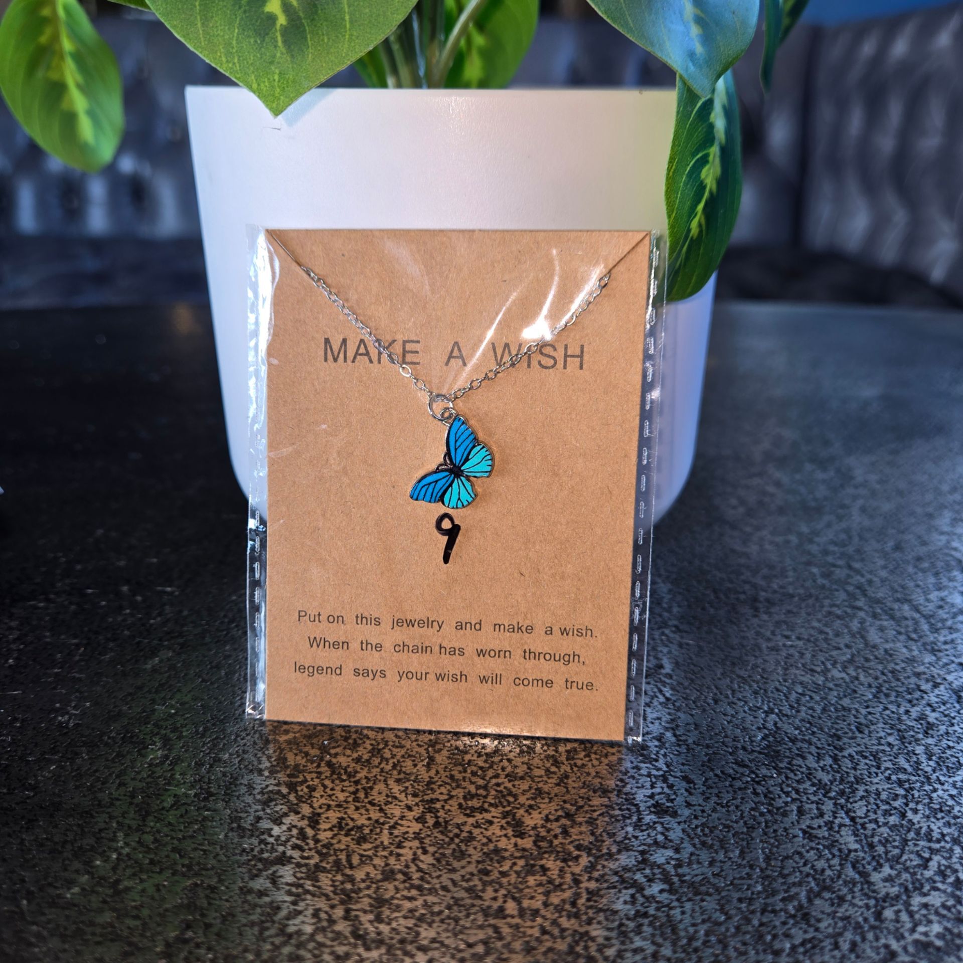 Chain necklace with a cute blue butterfly charm Make A Wish Kids Womens