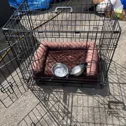 Small Dog Kennel With Bowls, Bed And Cover