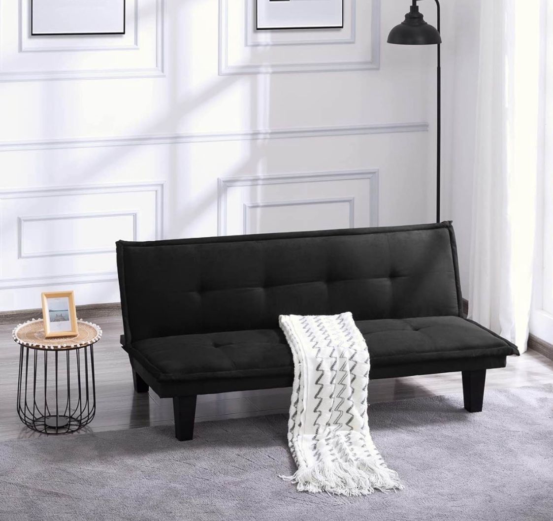 Folding Sofa Bed, Futon Sofabed with 3 Adjustable Positions for Living Room, Home, 63.8” x29.9”x 28.3”, Black RYS56F