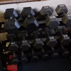 Set Of Dumbell Weights With Rack