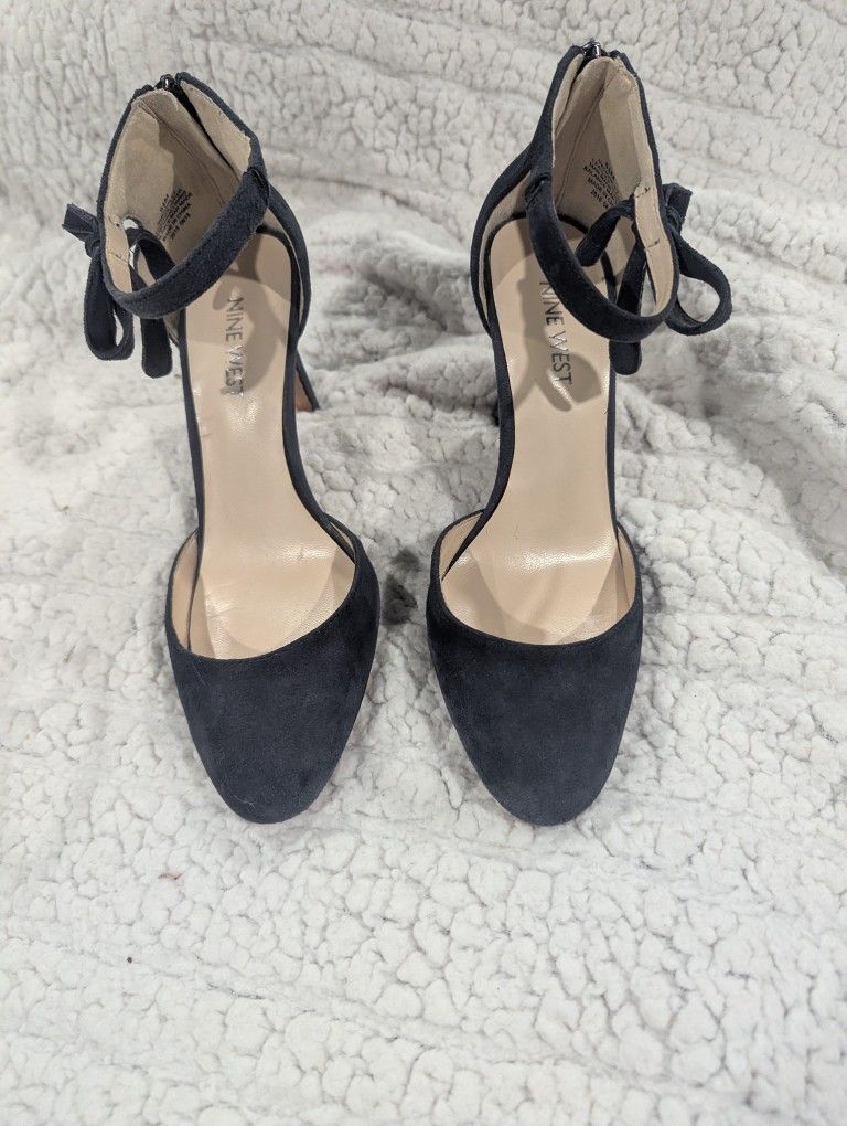 Nine West Suede Leather Navy Blue Pump Heel Size 5.5