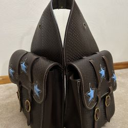 Leather Saddle Bags with Star Design & Gold Hardware 43” Long