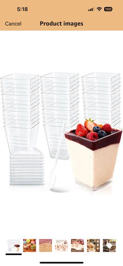50-Pack 5oz Dessert Cups with Lids, Plastic Parfait/Pudding Cups, Small Plastic Containers with Spoons, Reusable Jello Cups for Yogurt, Fruit, Cake, A
