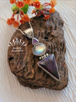 Sterling Silver 925 Necklace with Amethyst, Moon  and Tourquse Stone
