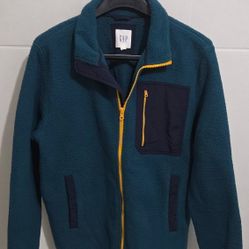 Gap Vintage Blue Men's zippered Green  fleece jacket with Yellow Pockets Size S