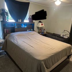 LED Queen Bed Frame and Headboardw/Outlet ports
