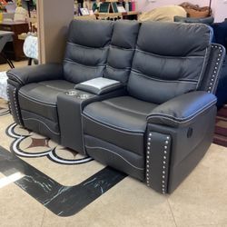Power recliner Loveseat With Storage Console And Stainless Steel Cup Holder