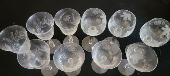 Beautiful Vintage Crystal floral etched drinkware