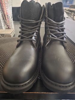 Black Lace-Up Leather Boots, steel toe,size 8