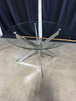 Wayfair Jayelle Round Dining Table (Glass Top, Chrome Legs)