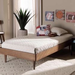 🛏️ Mid-Century Modern Wood Platform Bed – Twin Size Ash Walnut Finish | New in Box