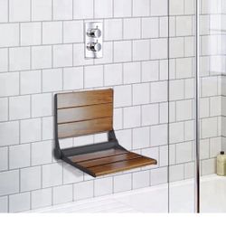 Teak Wood Shower Seat 18” Matte Black