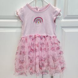 Kids Headquarters Baby Girl 24M Pink Rainbow Dress With Tulle And Embroidery