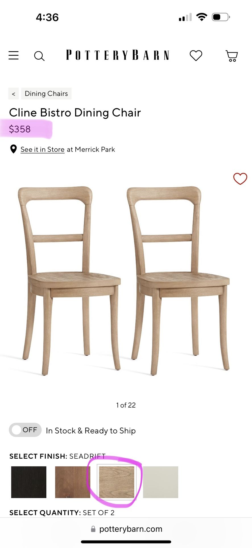 4 BRAND NEW IN BOX Potterybarn Cline Dining Chairs for Sale in