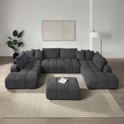 Modern Gray Sectional Sofa With Ottoman Double Chaise - Free Delivery ✅ Gray Sectional sofa 