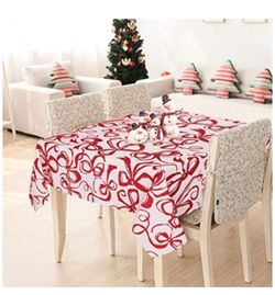 Christmas Oxford Decorative Water Resistant Rectangular Tablecloth for Thanksgiving, 60x84-inch, Red Bowknot