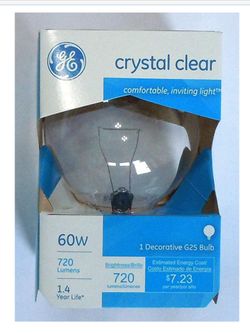 12 GE G25 60 watt decorate globe clear bulb, 12 bulbs, 6 for $5